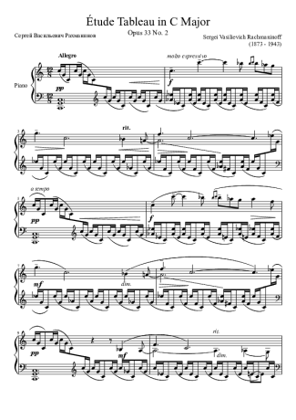 Rachmaninoff Étude Tableau in C Major Opus 33 No 2 score for Piano