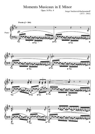 Rachmaninoff Moments Musicaux in E minor score for Piano