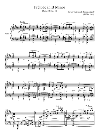 Rachmaninoff Prelude in B minor score for Piano