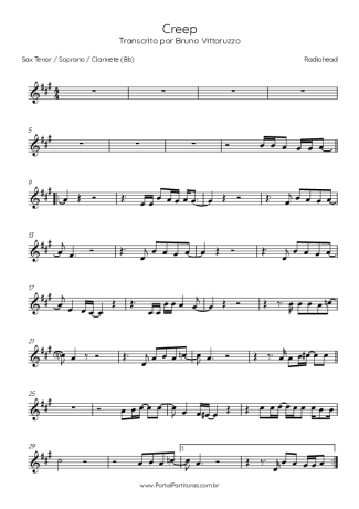 Radiohead Creep score for Tenor Saxophone Soprano (Bb)
