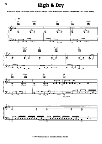 Radiohead High and Dry score for Piano
