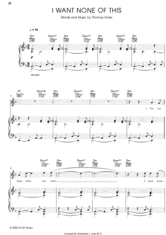 Radiohead I Want None Of This score for Piano
