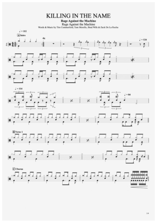 Rage Against The Machine  score for Drums