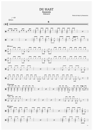 Rammstein Du Hast score for Drums