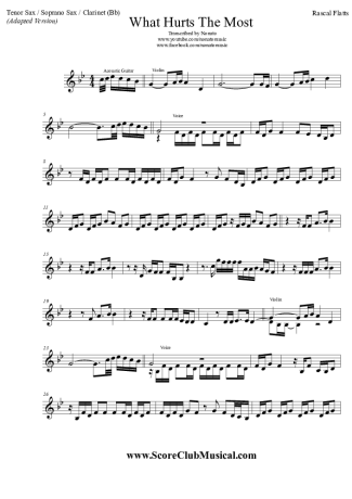Rascal Flatts What Hurts The Most score for Tenor Saxophone Soprano (Bb)