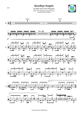 Red Hot Chili Peppers Goodbye Angels score for Drums