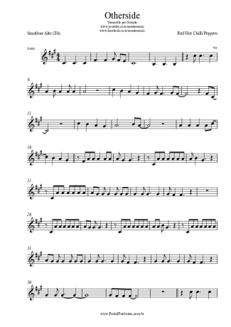Red Hot Chili Peppers Otherside score for Alto Saxophone