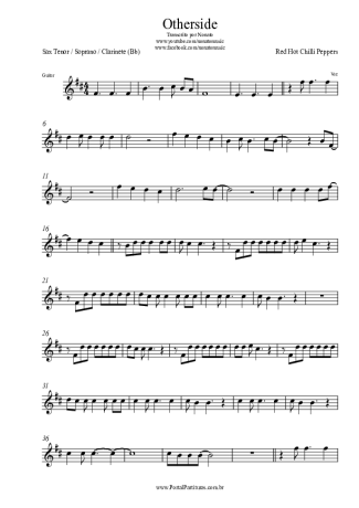 Red Hot Chili Peppers Otherside score for Clarinet (Bb)