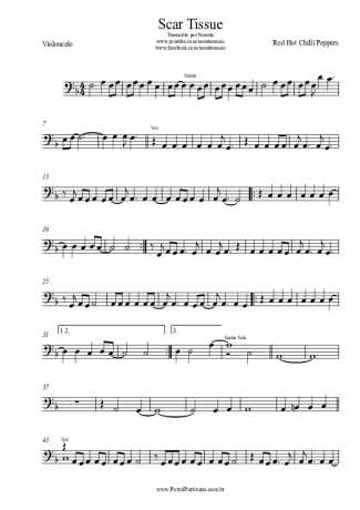 Red Hot Chili Peppers Scar Tissue score for Cello