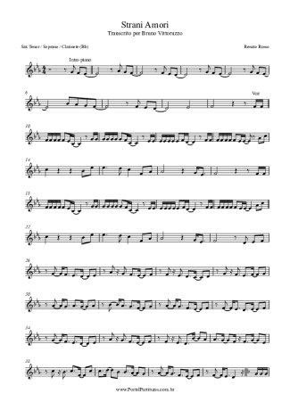 Renato Russo Strani Amori score for Tenor Saxophone Soprano (Bb)