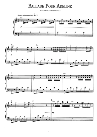 Richard Clayderman Ballade Pour Adeline score for Piano