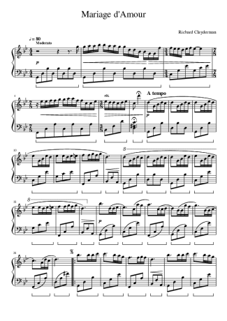 Richard Clayderman Mariage dAmour score for Piano