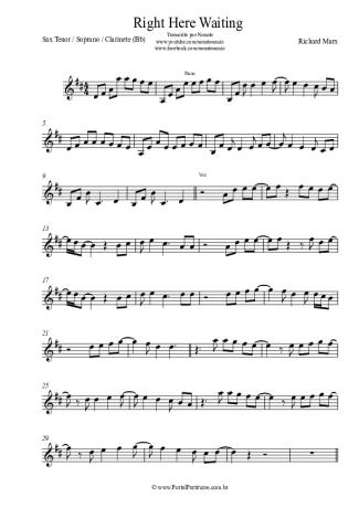 Richard Marx Right Here Waiting score for Tenor Saxophone Soprano (Bb)