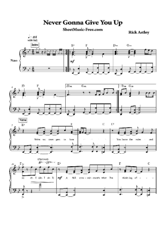 Rick Astley  score for Piano