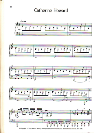 Rick Wakeman Catherine Howard score for Piano
