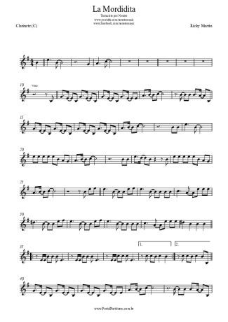 Ricky Martin La Mordidita score for Clarinet (C)