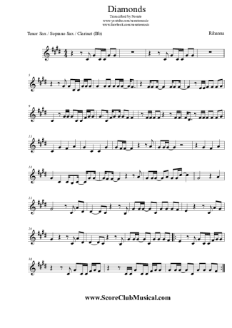 Rihanna Diamonds score for Clarinet (Bb)