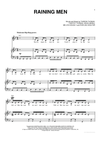 Rihanna Raining Men score for Piano
