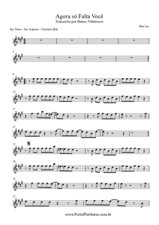 Rita Lee Agora Só Falta Você score for Tenor Saxophone Soprano (Bb)