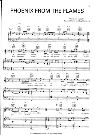 Robbie Williams Phoenix From The Flames score for Piano