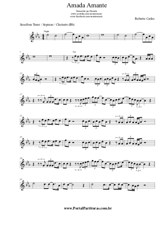 Roberto Carlos Amada Amante score for Tenor Saxophone Soprano (Bb)