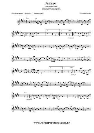 Roberto Carlos  score for Tenor Saxophone Soprano (Bb)