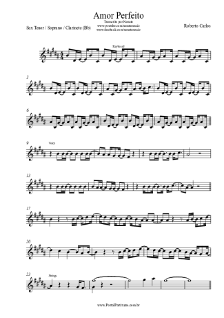 Roberto Carlos Amor Perfeito score for Clarinet (Bb)