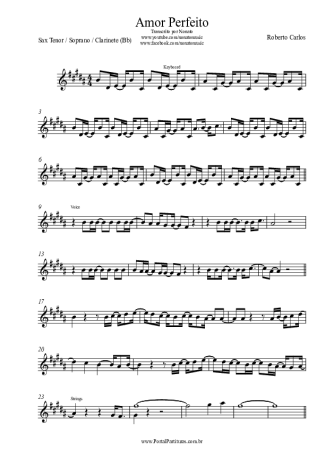 Roberto Carlos Amor Perfeito score for Tenor Saxophone Soprano (Bb)