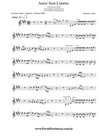 Roberto Carlos Amor Sem Limites score for Tenor Saxophone Soprano (Bb)