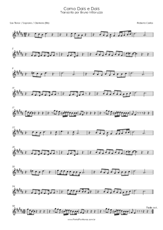 Roberto Carlos Como Dois E Dois score for Tenor Saxophone Soprano (Bb)