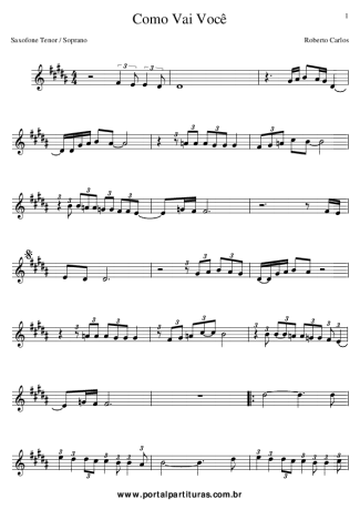 Roberto Carlos Como Vai Você score for Tenor Saxophone Soprano (Bb)