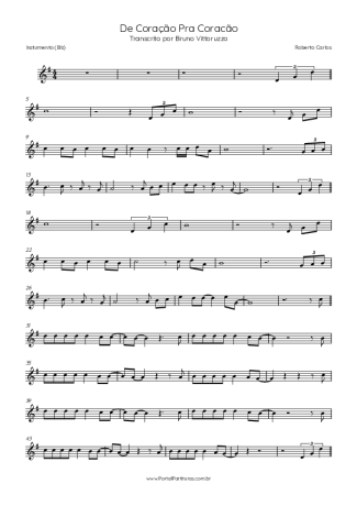 Roberto Carlos De Coração Pra Coração score for Tenor Saxophone Soprano (Bb)