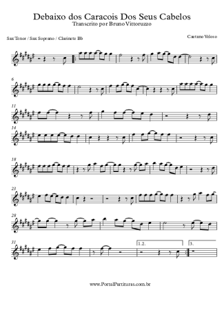 Roberto Carlos Debaixo dos Caracóis dos Seus Cabelos score for Tenor Saxophone Soprano (Bb)