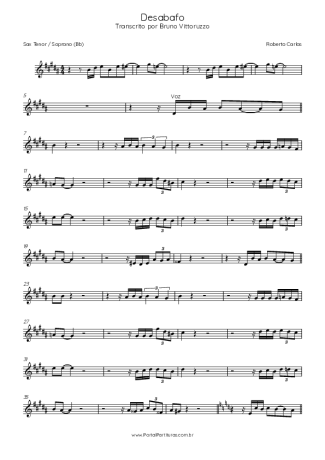 Roberto Carlos Desabafo score for Tenor Saxophone Soprano (Bb)