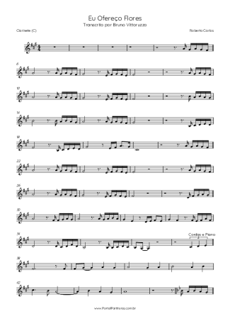 Roberto Carlos Eu Ofereço Flores score for Clarinet (C)