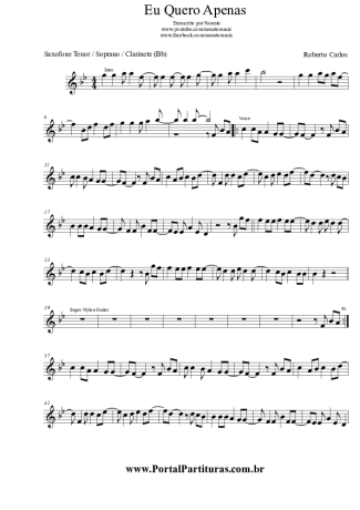 Roberto Carlos Eu Quero Apenas score for Tenor Saxophone Soprano (Bb)