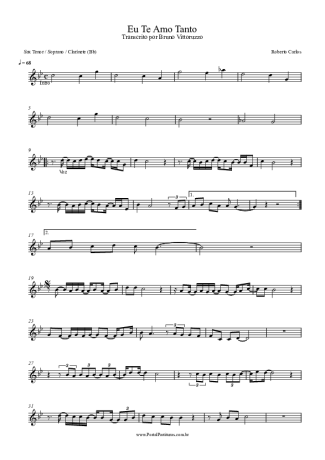 Roberto Carlos Eu Te Amo Tanto score for Tenor Saxophone Soprano (Bb)