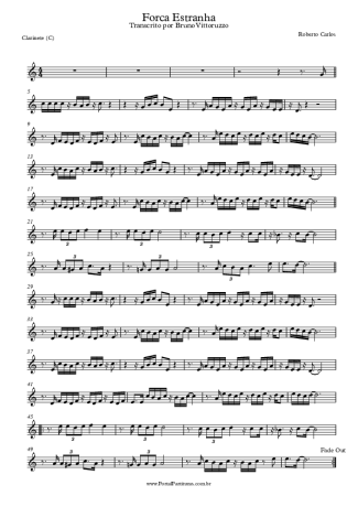 Roberto Carlos Força Estranha score for Clarinet (C)