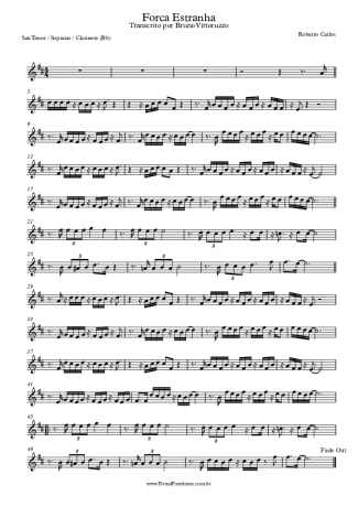 Roberto Carlos Força Estranha score for Tenor Saxophone Soprano (Bb)