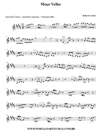 Roberto Carlos Moço Velho score for Tenor Saxophone Soprano (Bb)