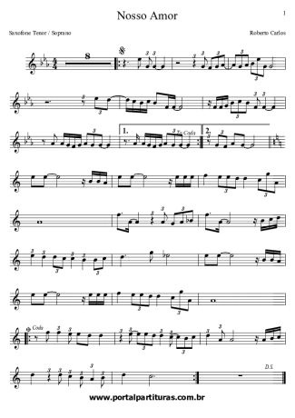 Roberto Carlos Nosso Amor score for Tenor Saxophone Soprano (Bb)