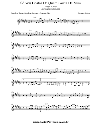 Roberto Carlos Só Vou Gostar De Quem Gosta De Mim score for Tenor Saxophone Soprano (Bb)