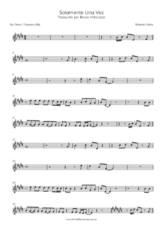 Roberto Carlos Solamente Una Vez score for Tenor Saxophone Soprano (Bb)