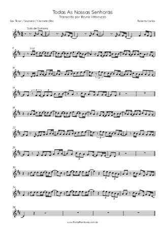 Roberto Carlos Todas As Nossas Senhoras score for Tenor Saxophone Soprano (Bb)