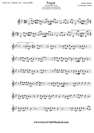 Robin Schulz Sugar score for Clarinet (Bb)