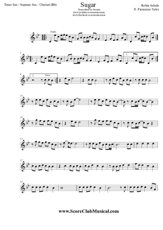 Robin Schulz Sugar score for Tenor Saxophone Soprano (Bb)
