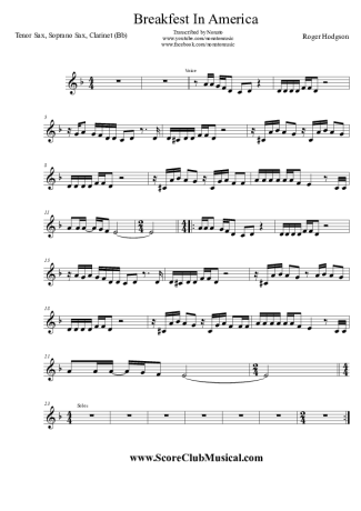 Roger Hodgson Breakfest In America score for Clarinet (Bb)