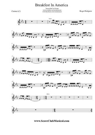 Roger Hodgson  score for Clarinet (C)