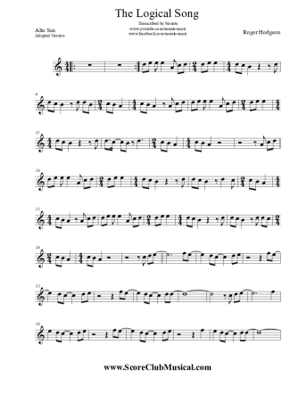 Roger Hodgson The Logical Song score for Alto Saxophone