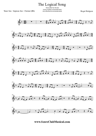 Roger Hodgson  score for Tenor Saxophone Soprano (Bb)